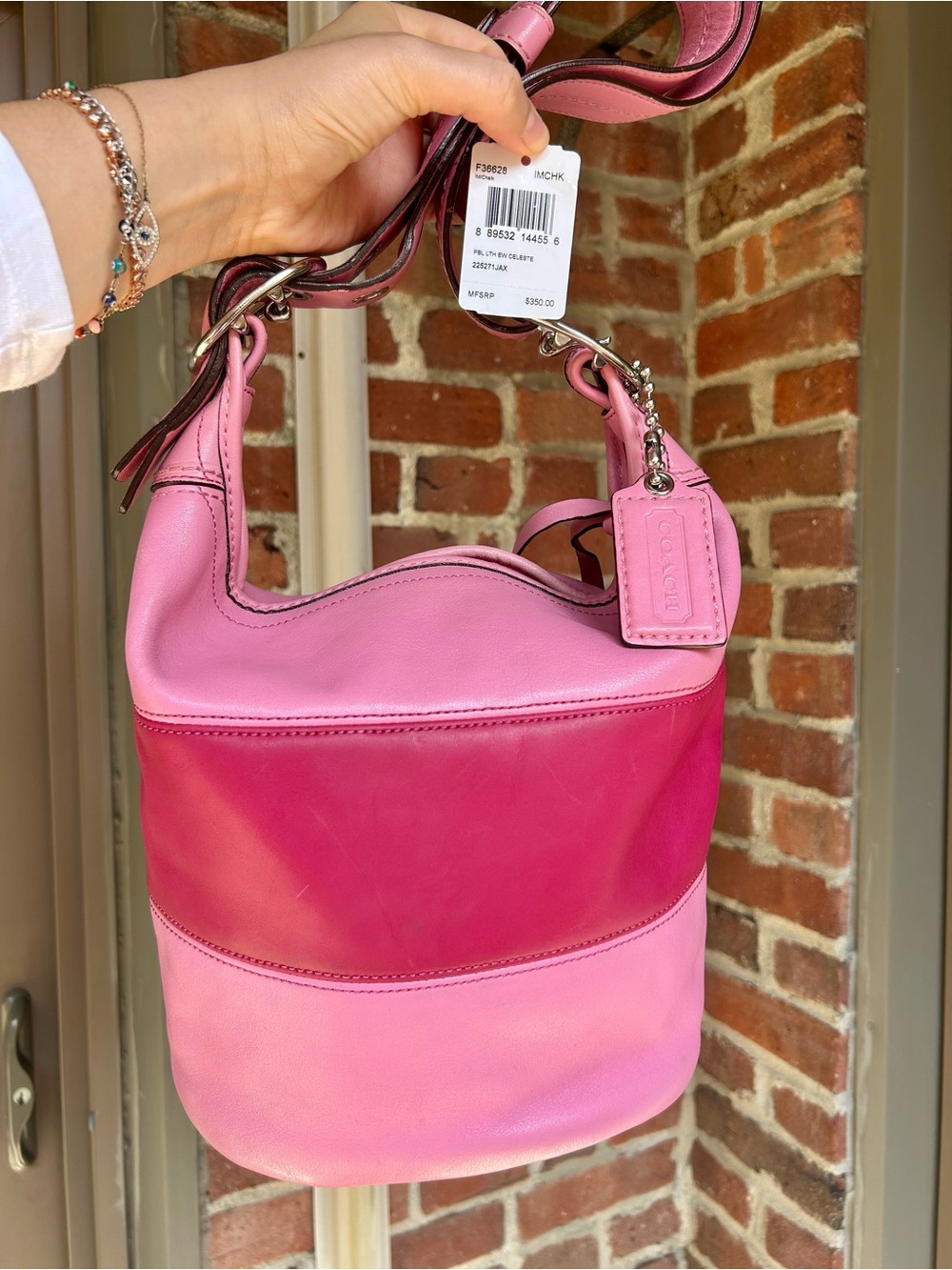 Vintage coach rugby duffel sac style F13357 pink striped leather y2k retro purse